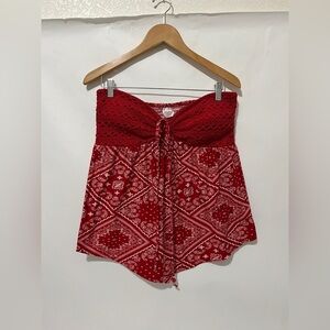No Boundaries Women’s XXL (19) Red Bandana Paisley Print Lana Tank Top Strapless